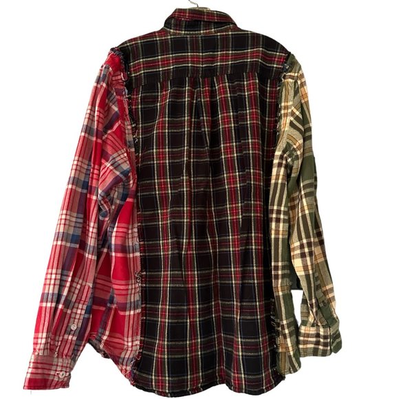 Custom Rebuilt Flannel Shirt OOAK Cotton Plaid One Size Colorblock PELHAM - Picture 2 of 6